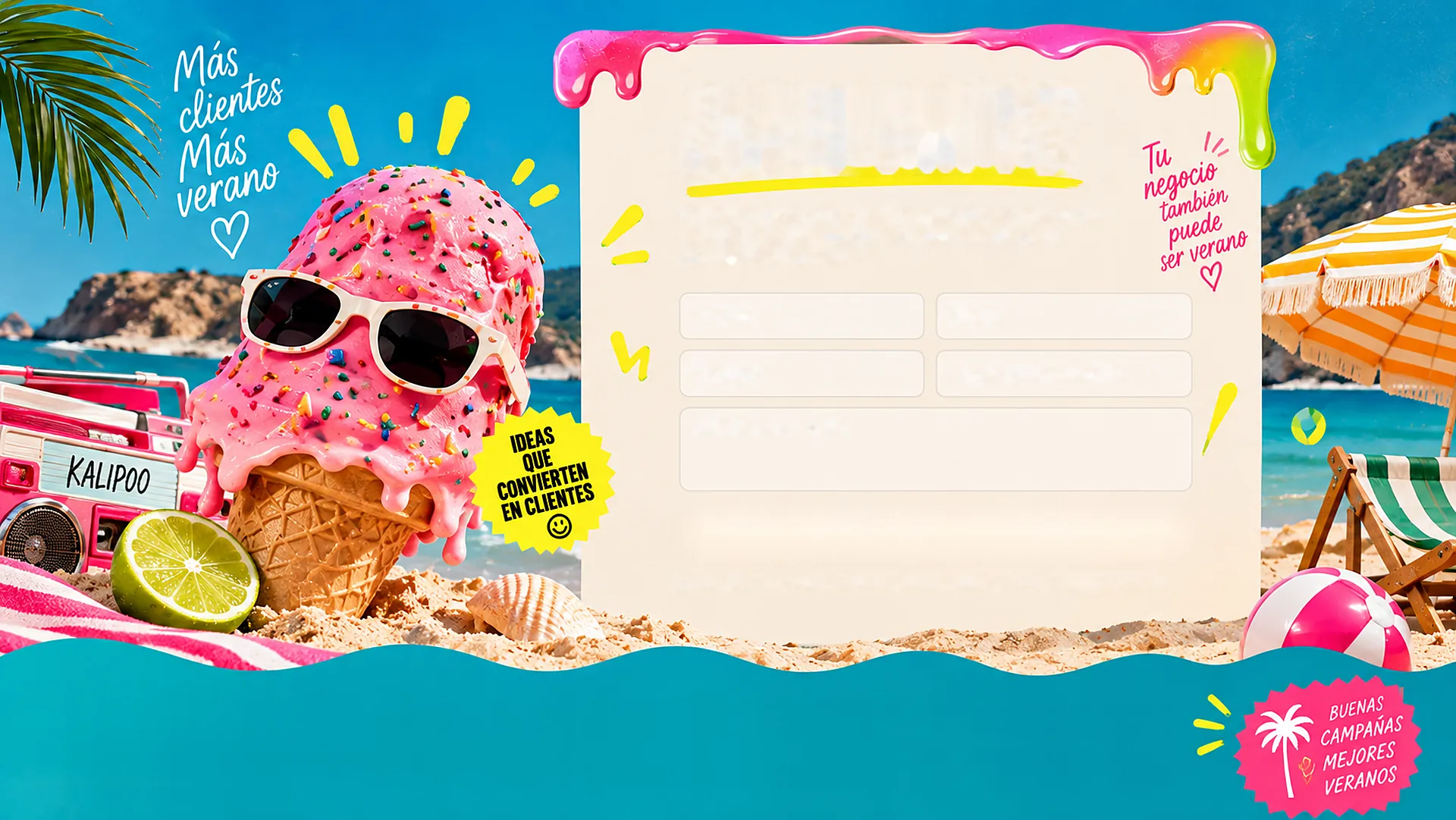 Helado rosa con gafas de sol en la arena de la playa